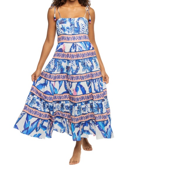knee length dresses for ladies Blue 3D Flower Sleeveless Maxi Dress – FARM Rio main image 1